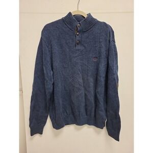 Chaps‎ EST 1978 Sweater Mens XL TG EG Blue Cotton Button Neck Elbow Patch Knit